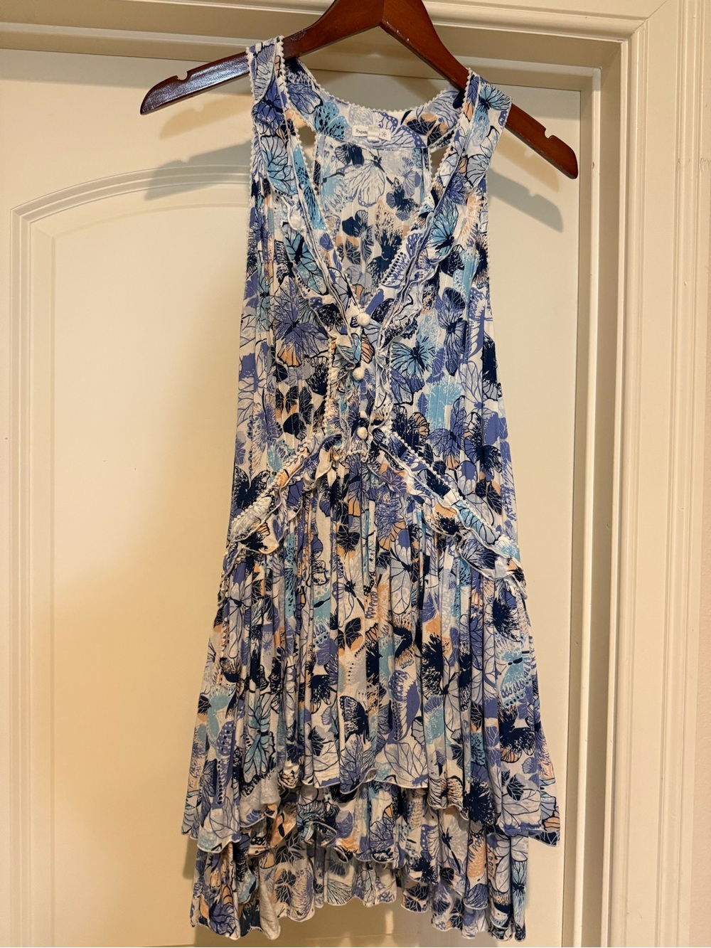 Poupette St. Barth Blue Floral Tiered Mini Dress